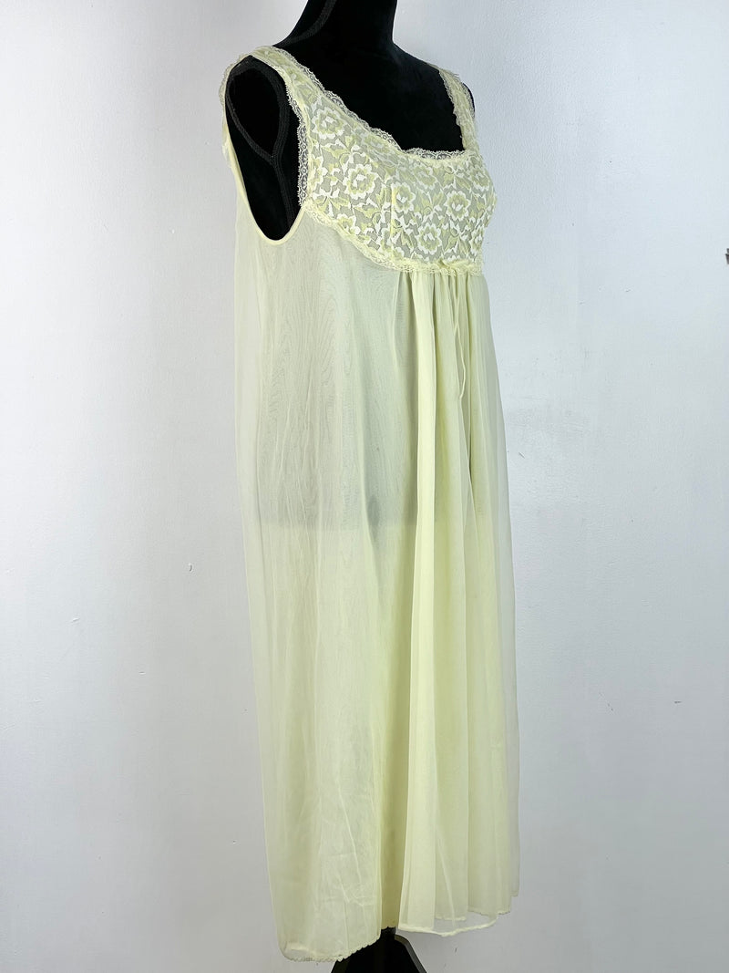 Vintage 70s Sheer Lemon Yellow 2 Piece Nightgown Set - AU10