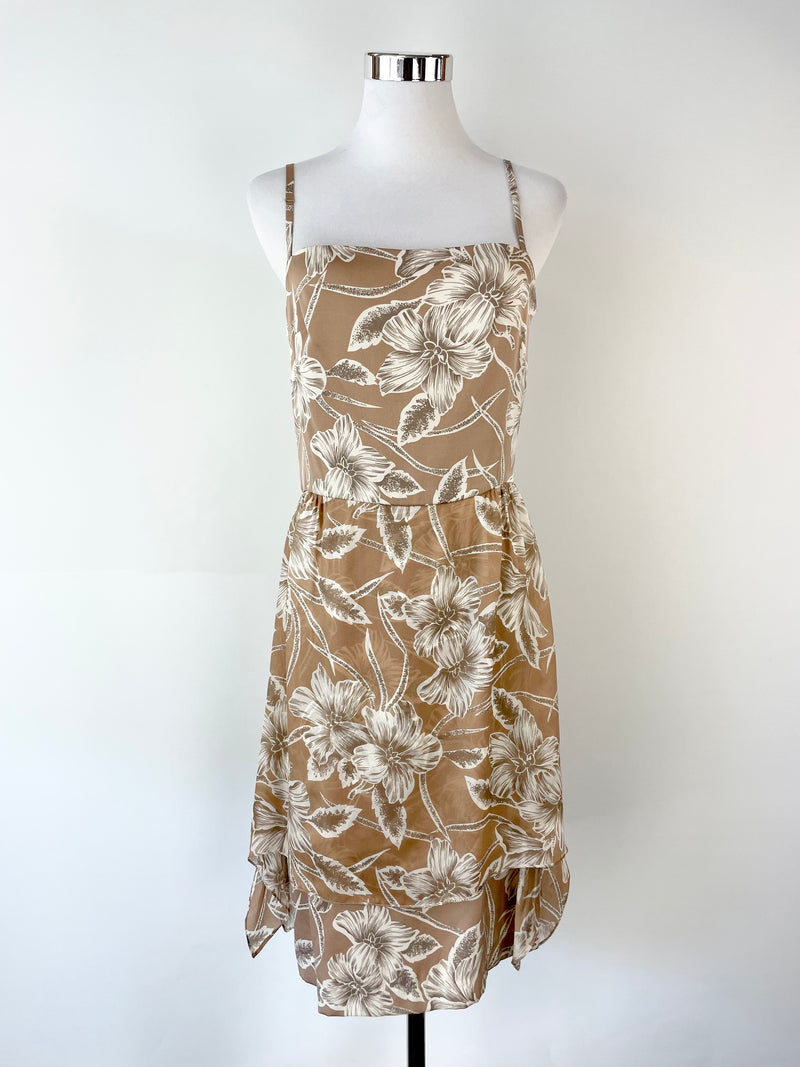 Collette Dinnigan Taupe Floral Silk Dress - AU10