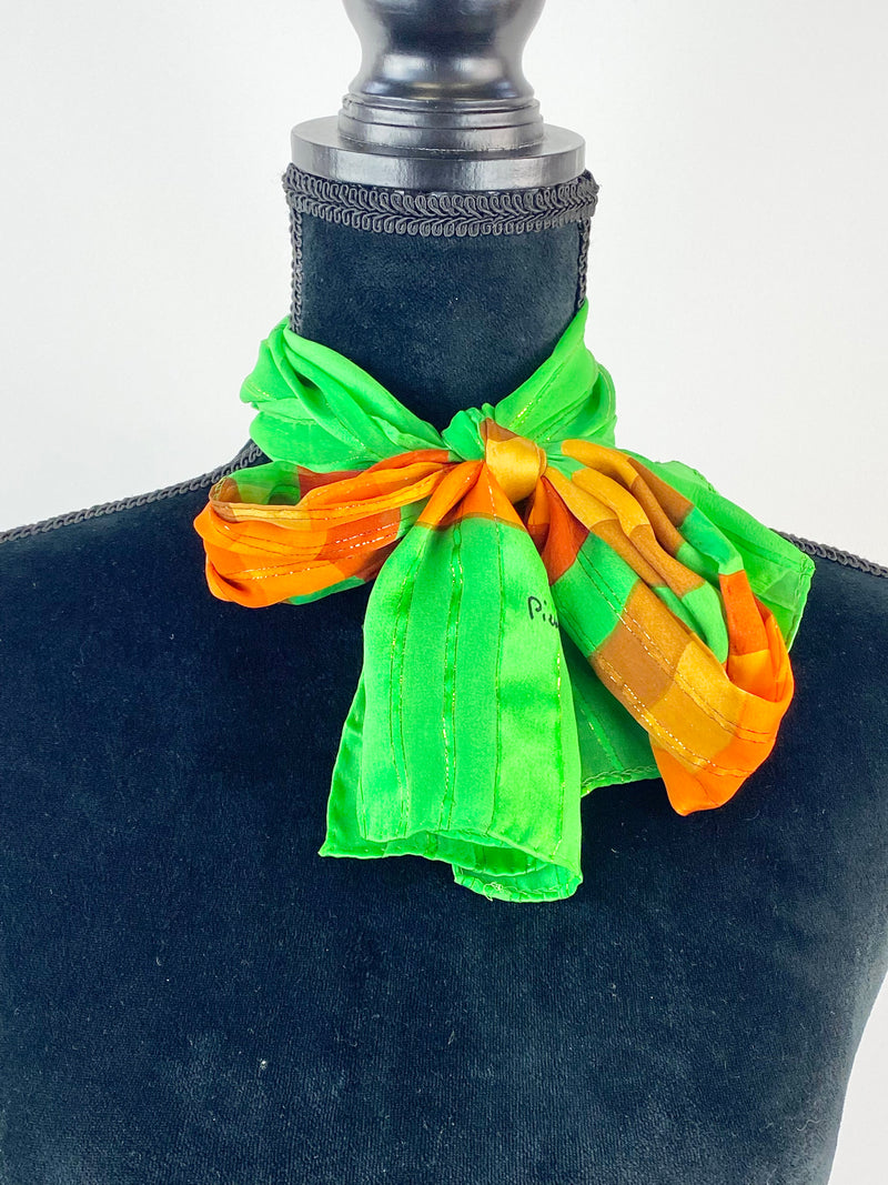 Pierre Cardin Green & Orange Silk Scarf