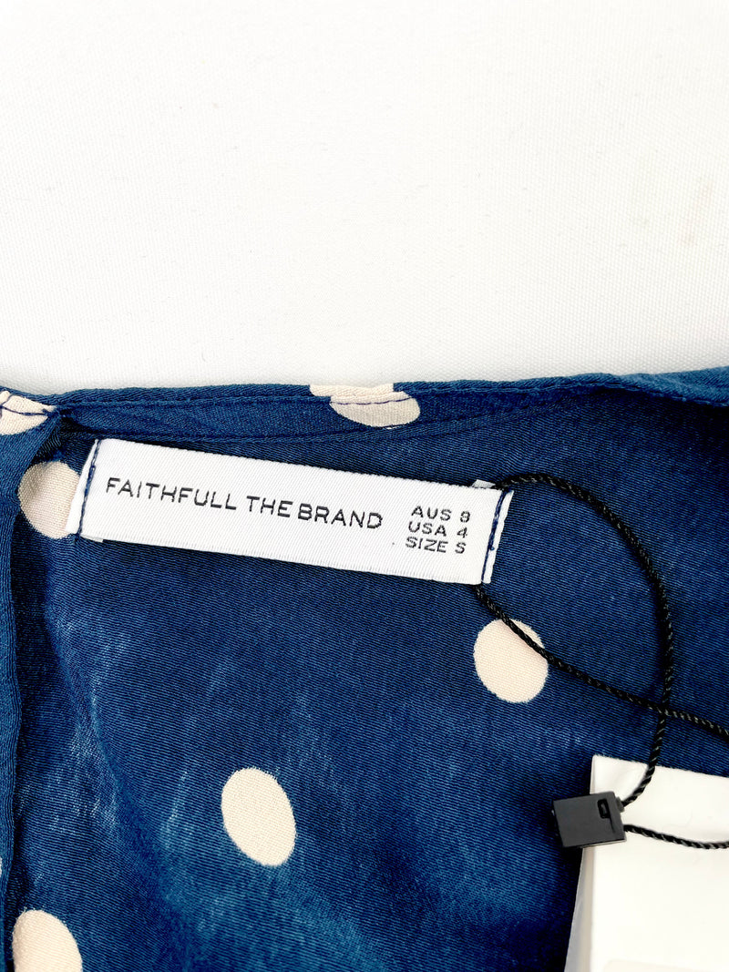 Faithfull The Brand Blue Dotted Short Sleeve Dress - AU8