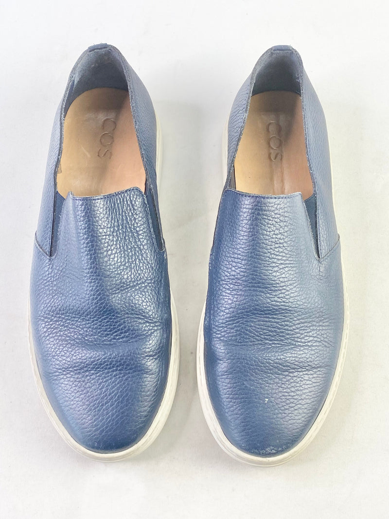 Cos Navy Blue Leather Slip Ons - EU43