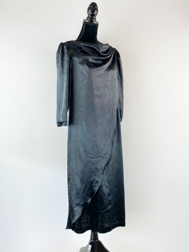 Vintage 80s Syndicate Boutiques Black Gathered Dress - AU10