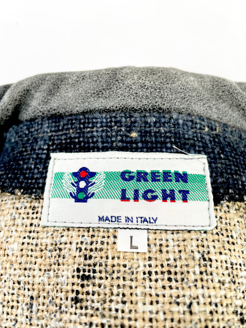 Green Light Grey Suede & Hessian Vest - L