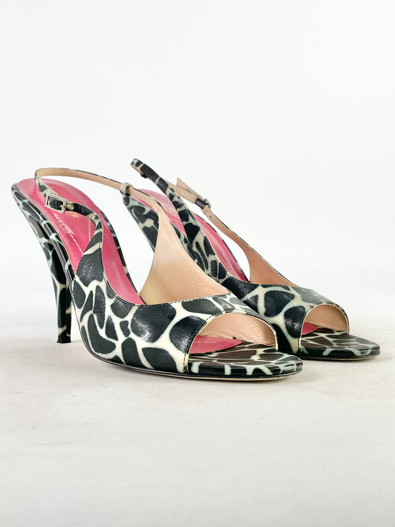 Kate Spade Black Giraffe Print Sandal Pumps - EU41