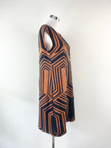 Sandro Ferrone Orange & Black embossed Dress - AU10/12