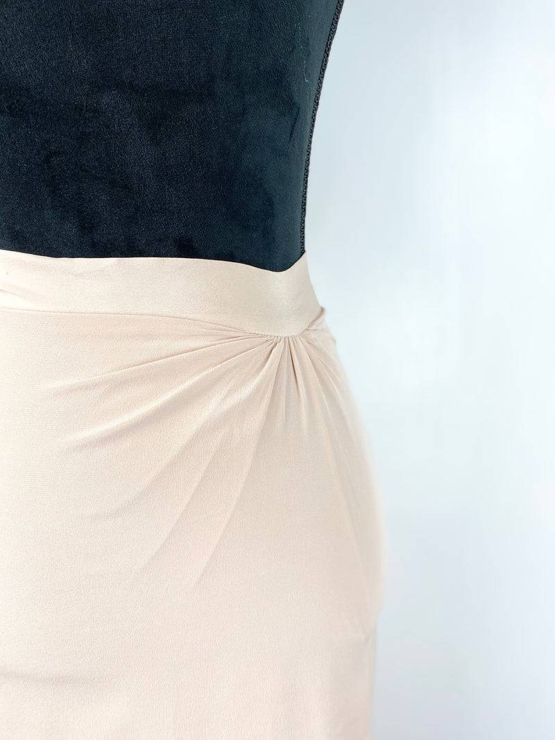 Flannel Pastel Pink Ruched Silk Skirt - AU 6