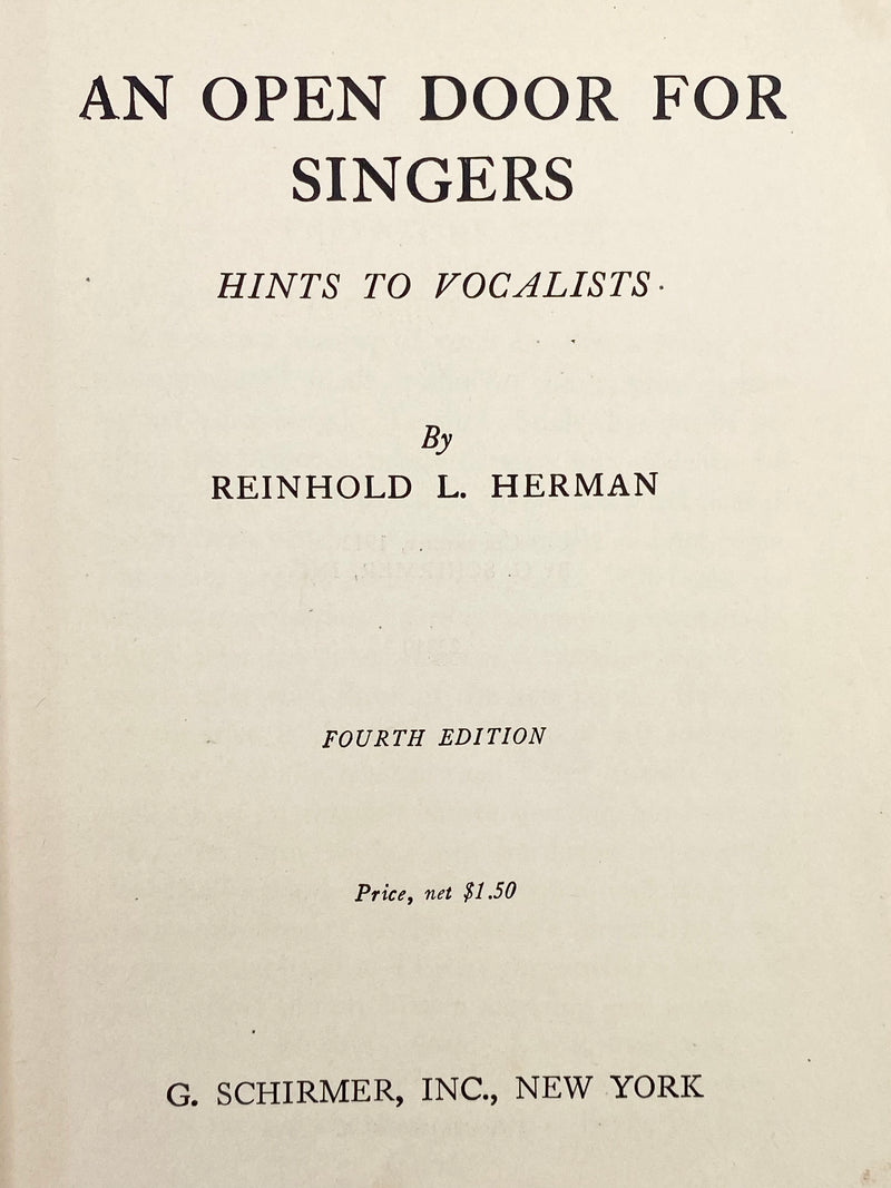 1912 An Open Door for Singers - R. L. Herman