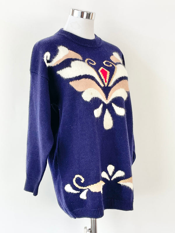 Vintage Vicsin Navy Blue Knit Sweater - S