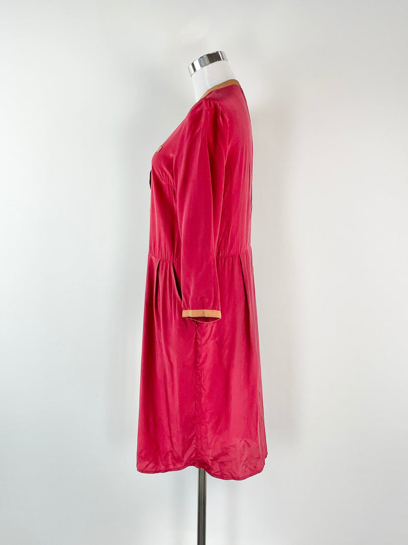 Attic and Barn Scarlet Red Silk Blend Long Sleeve Midi Dress - M