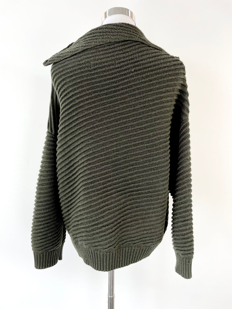Alpha60 Dark Green Ribbed Knit Sweater - S