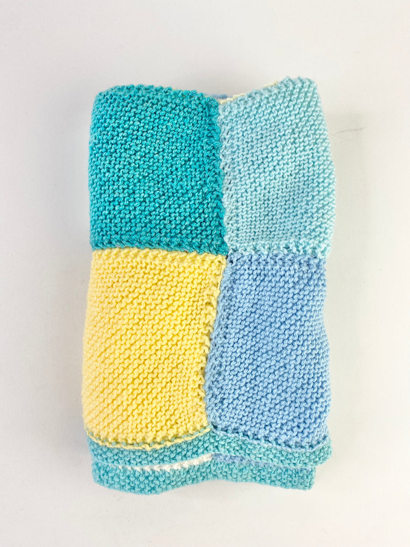 Handknitted Baby Soft Blues & Yellows Baby Blanket