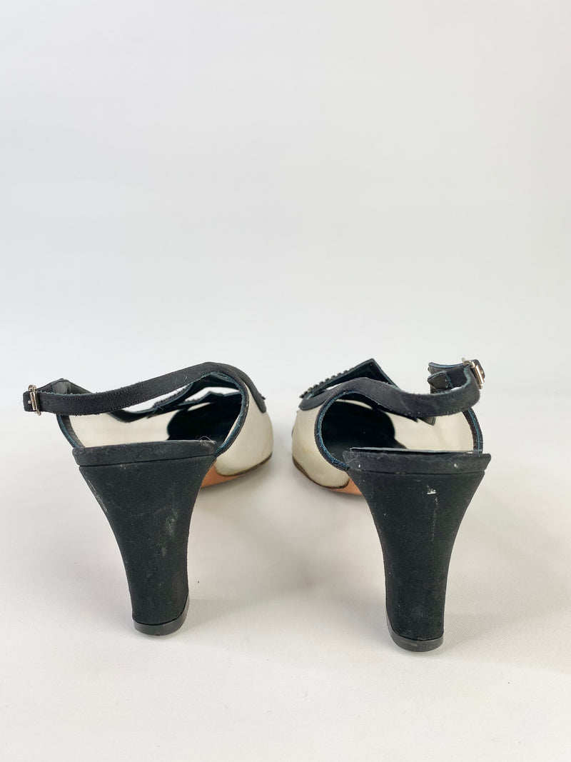Vintage Sheer Black Crystal Embellished Heels - EU39