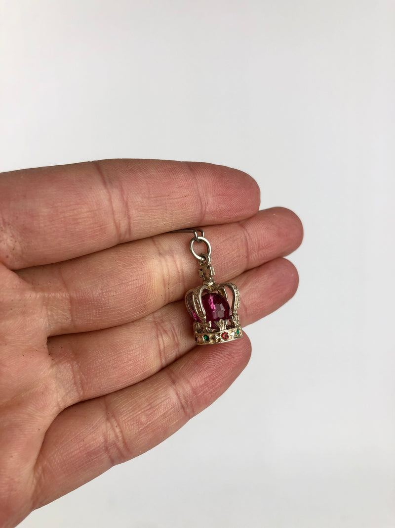 Vintage 'Chim Charms' Sterling Silver + Crystal Crown Charm