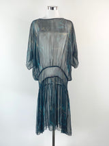 Megan Park Patterned Black Sheer Silk Dress - AU10