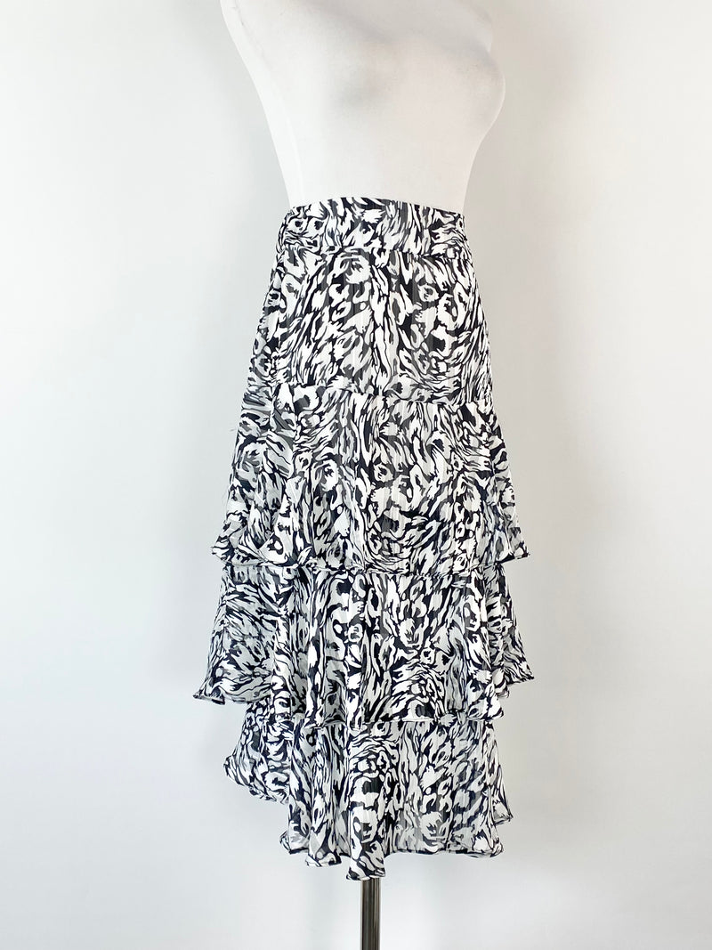 Carla Zampatti Black & White Leopard Print Layered Skirt - AU10