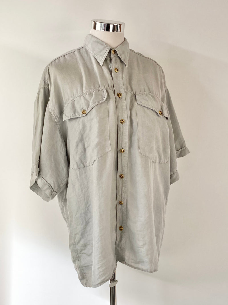 Versace V2 Misty Grey Linen Button Up Shirt - XL