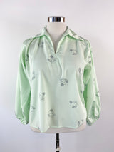 Vintage Mint Green Mutton Sleeve Top - AU12