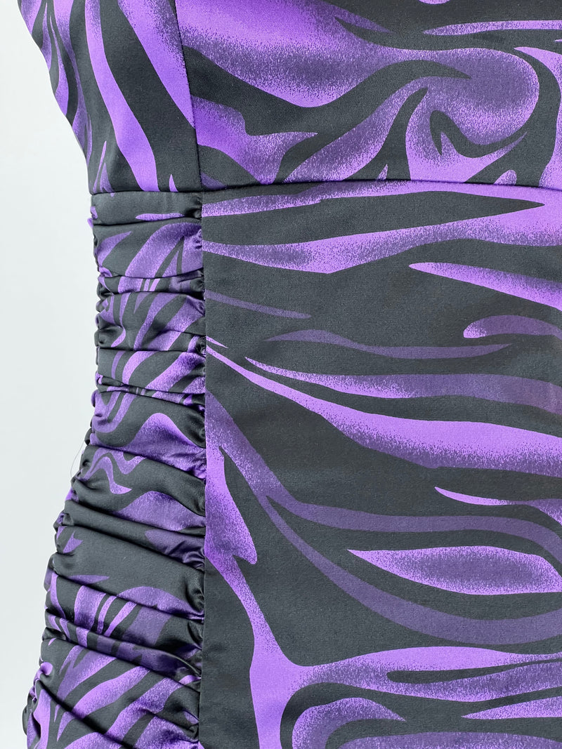 Y2K Purple + Black Gathered Satin Bustier Top - AU8