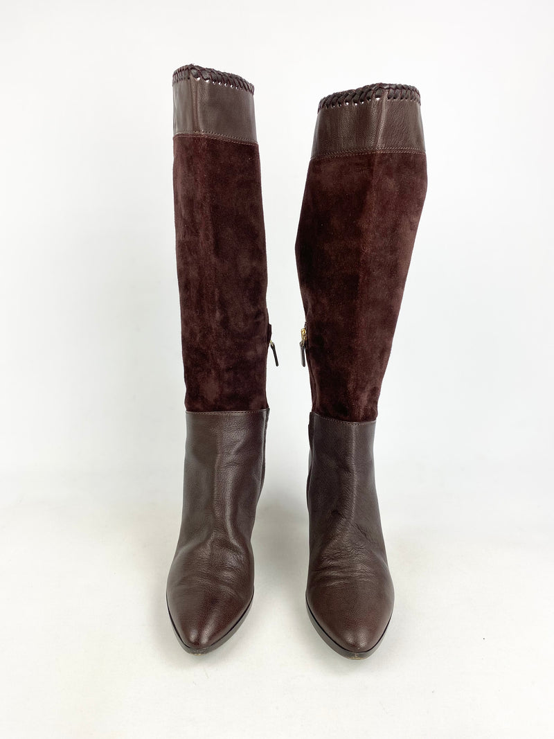 Sergio Rossi Chocolate Suede & Leather Contrast Boots - EU 38